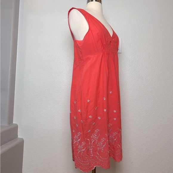 Made in France Scarlet Roos Women's Orange Embroidered Knee Length Sundress Sz 2 - Picture 2 of 9